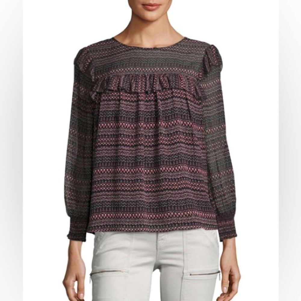 Joie Adelais Geo Stripe Long Sleeve Blouse‎ Printed Maroon Size Small